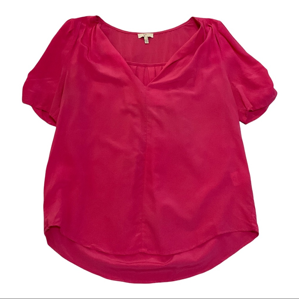 Joie Hot Pink 100% Silk V-Neck Short Sleeve Blouse Sz M